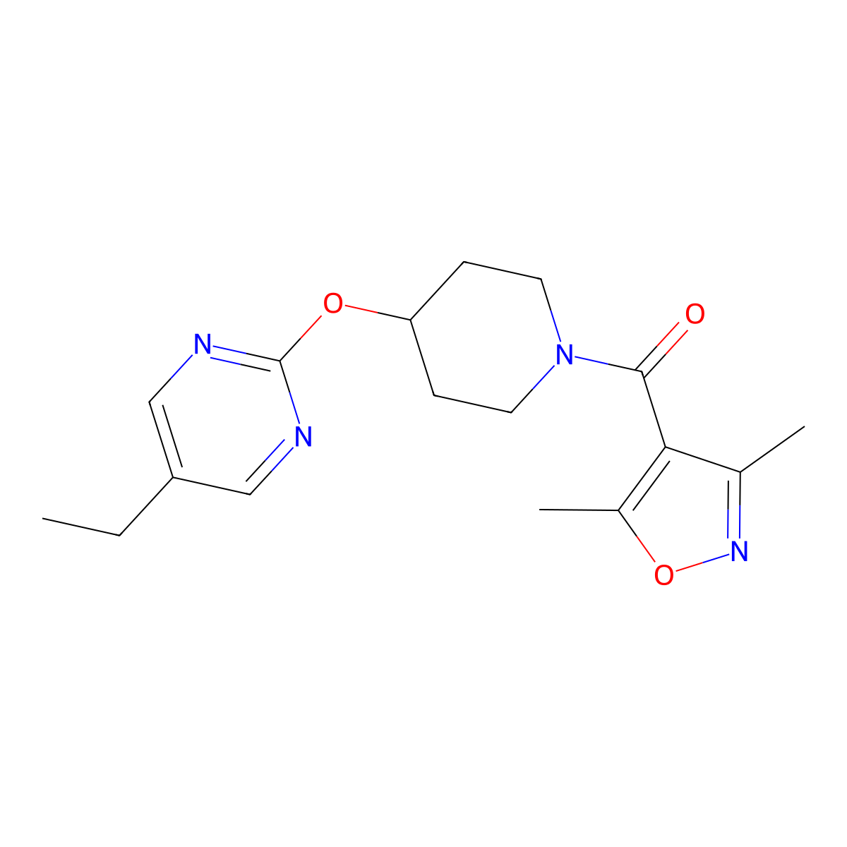 2-{[1-(3,5-Dimethyl-1,2-oxazole-4-carbonyl)piperidin-4-yl]oxy}-5-ethylpyrimidine molecular structure, CAS 2380141-11-5