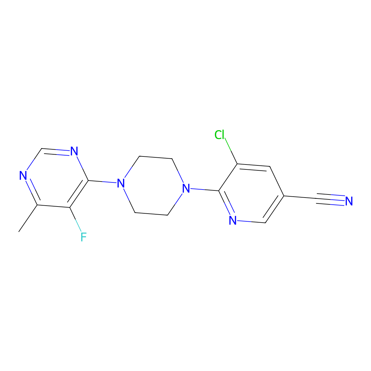 5-Chloro-6-[4-(5-fluoro-6-methylpyrimidin-4-yl)piperazin-1-yl]pyridine-3-carbonitrile molecular structure, CAS 2380141-13-7