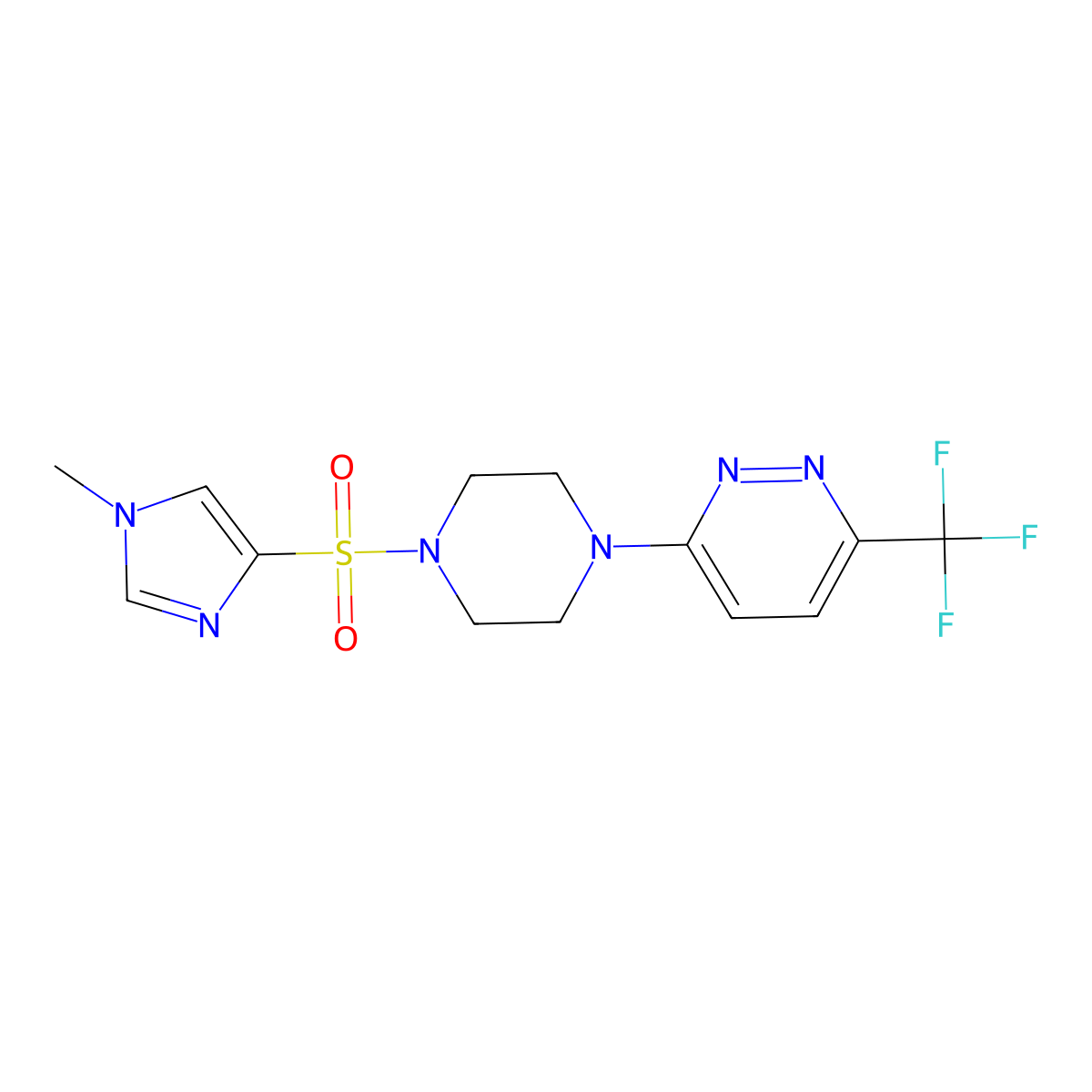 3-{4-[(1-methyl-1H-imidazol-4-yl)sulfonyl]piperazin-1-yl}-6-(trifluoromethyl)pyridazine molecular structure, CAS 2380141-28-4