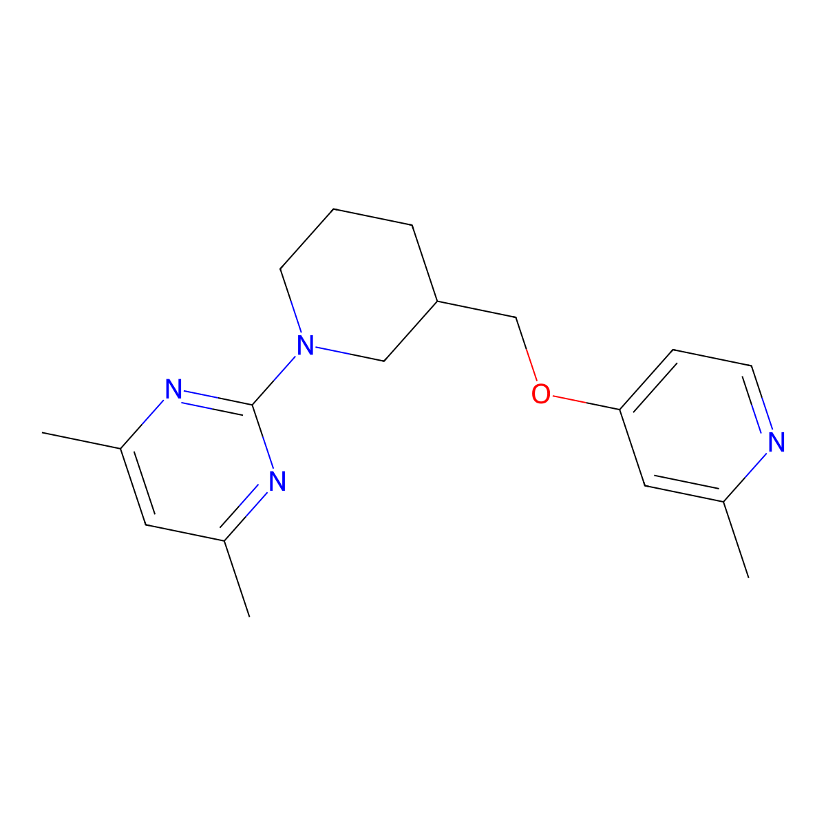 4,6-Dimethyl-2-(3-{[(2-methylpyridin-4-yl)oxy]methyl}piperidin-1-yl)pyrimidine molecular structure, CAS 2380141-31-9
