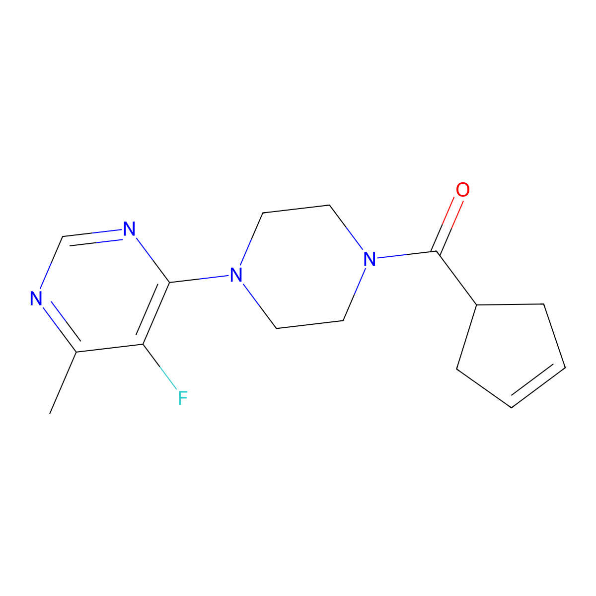 4-[4-(Cyclopent-3-ene-1-carbonyl)piperazin-1-yl]-5-fluoro-6-methylpyrimidine molecular structure, CAS 2380141-35-3