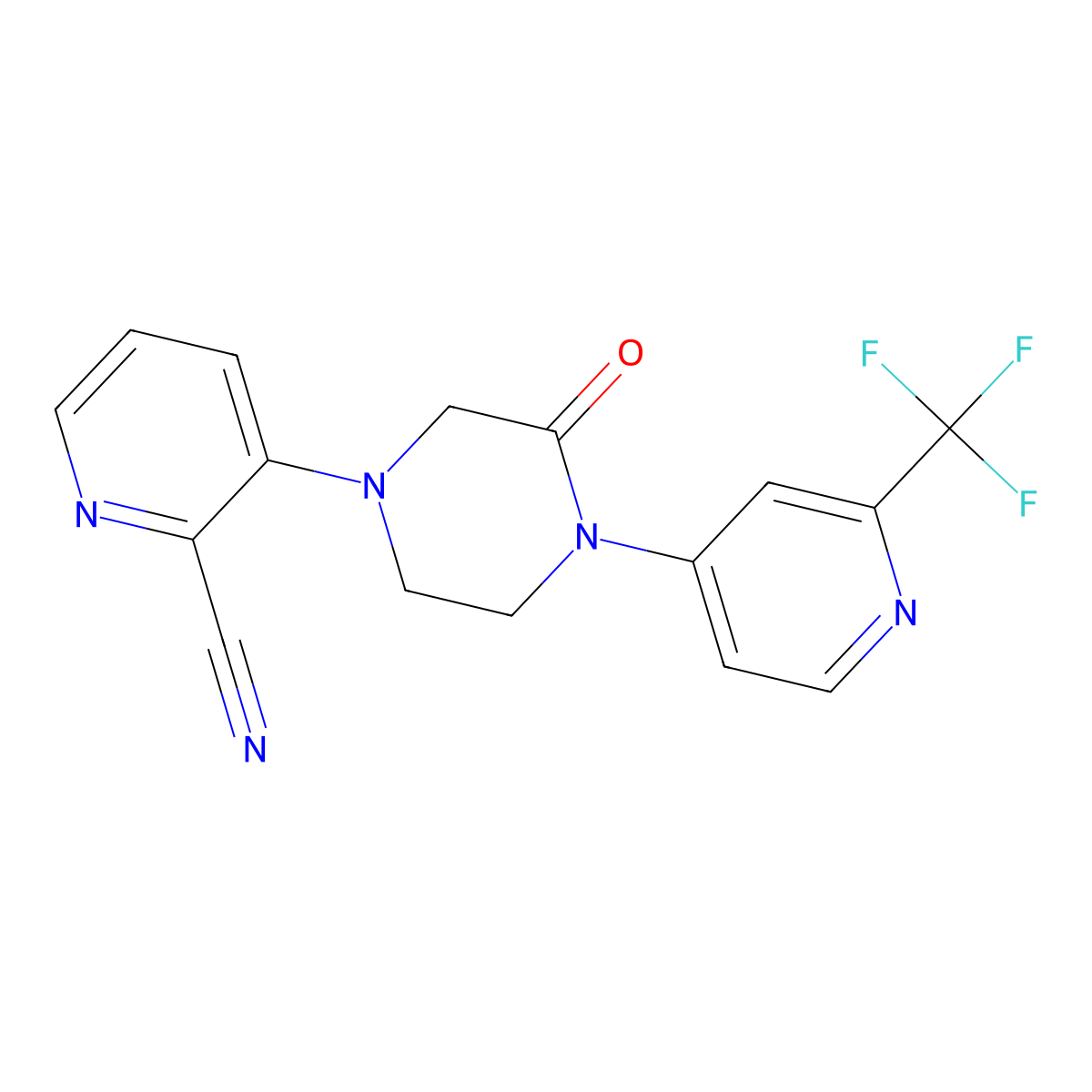 3-[3-Oxo-4-[2-(trifluoromethyl)pyridin-4-yl]piperazin-1-yl]pyridine-2-carbonitrile molecular structure, CAS 2380141-42-2