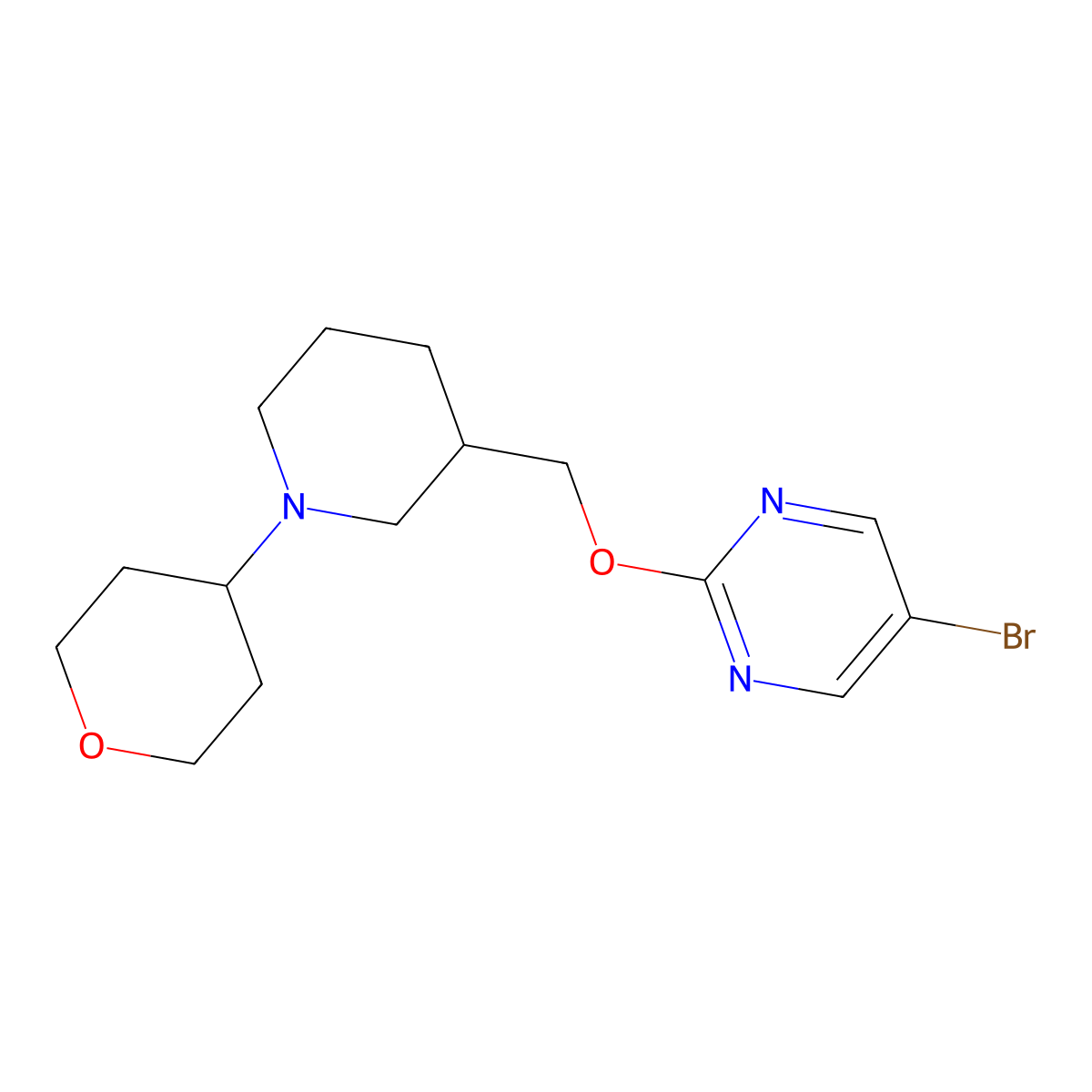 5-Bromo-2-{[1-(oxan-4-yl)piperidin-3-yl]methoxy}pyrimidine molecular structure, CAS 2380141-45-5