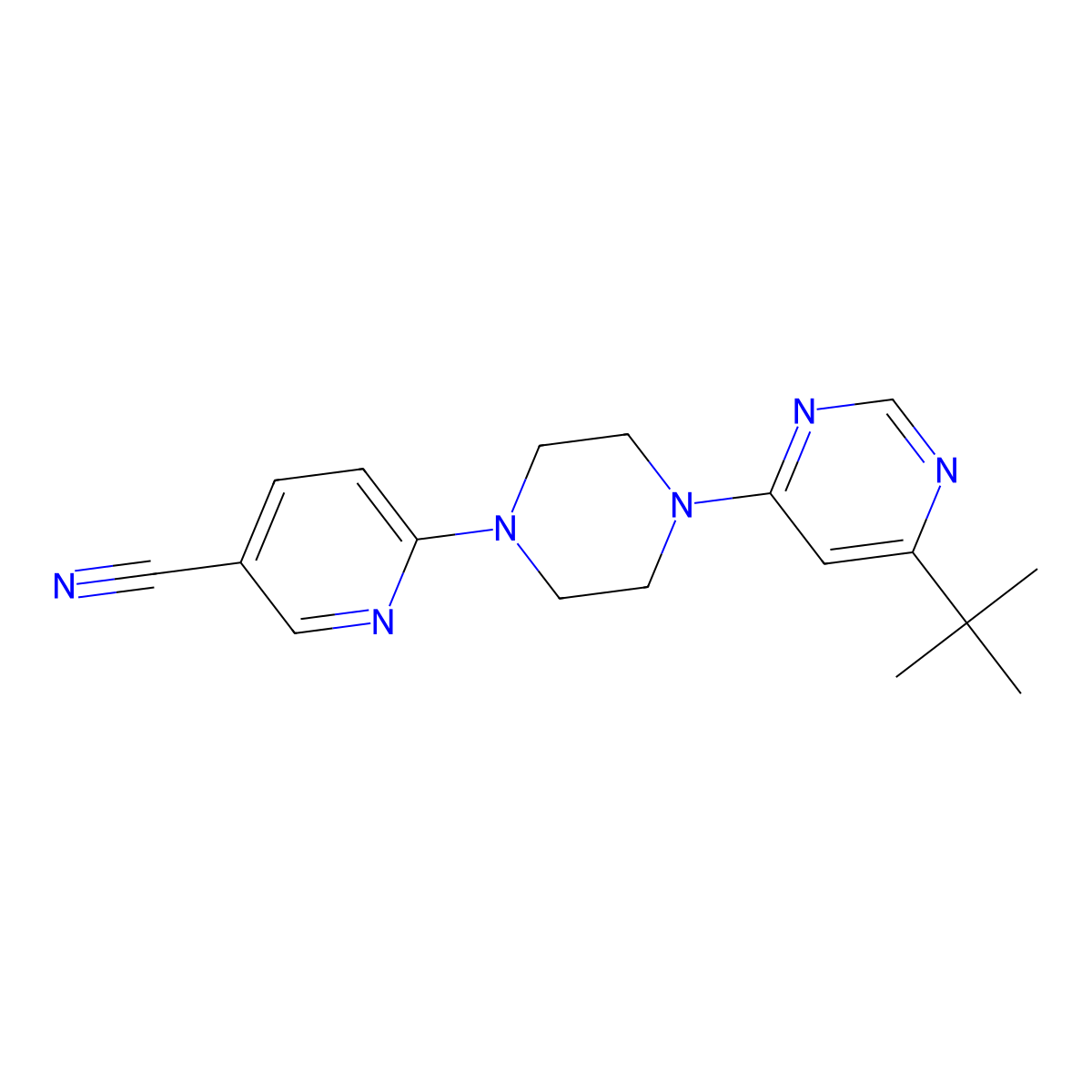 6-[4-(6-Tert-butylpyrimidin-4-yl)piperazin-1-yl]pyridine-3-carbonitrile molecular structure, CAS 2380141-50-2