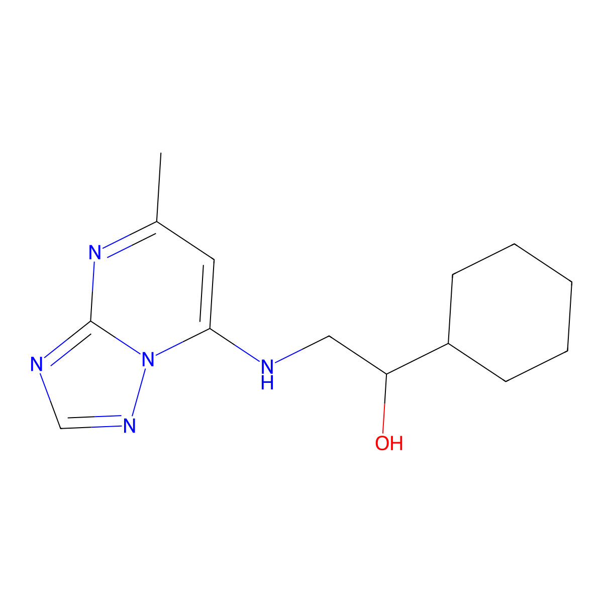 1-Cyclohexyl-2-({5-methyl-[1,2,4]triazolo[1,5-a]pyrimidin-7-yl}amino)ethan-1-ol molecular structure, CAS 2380141-52-4