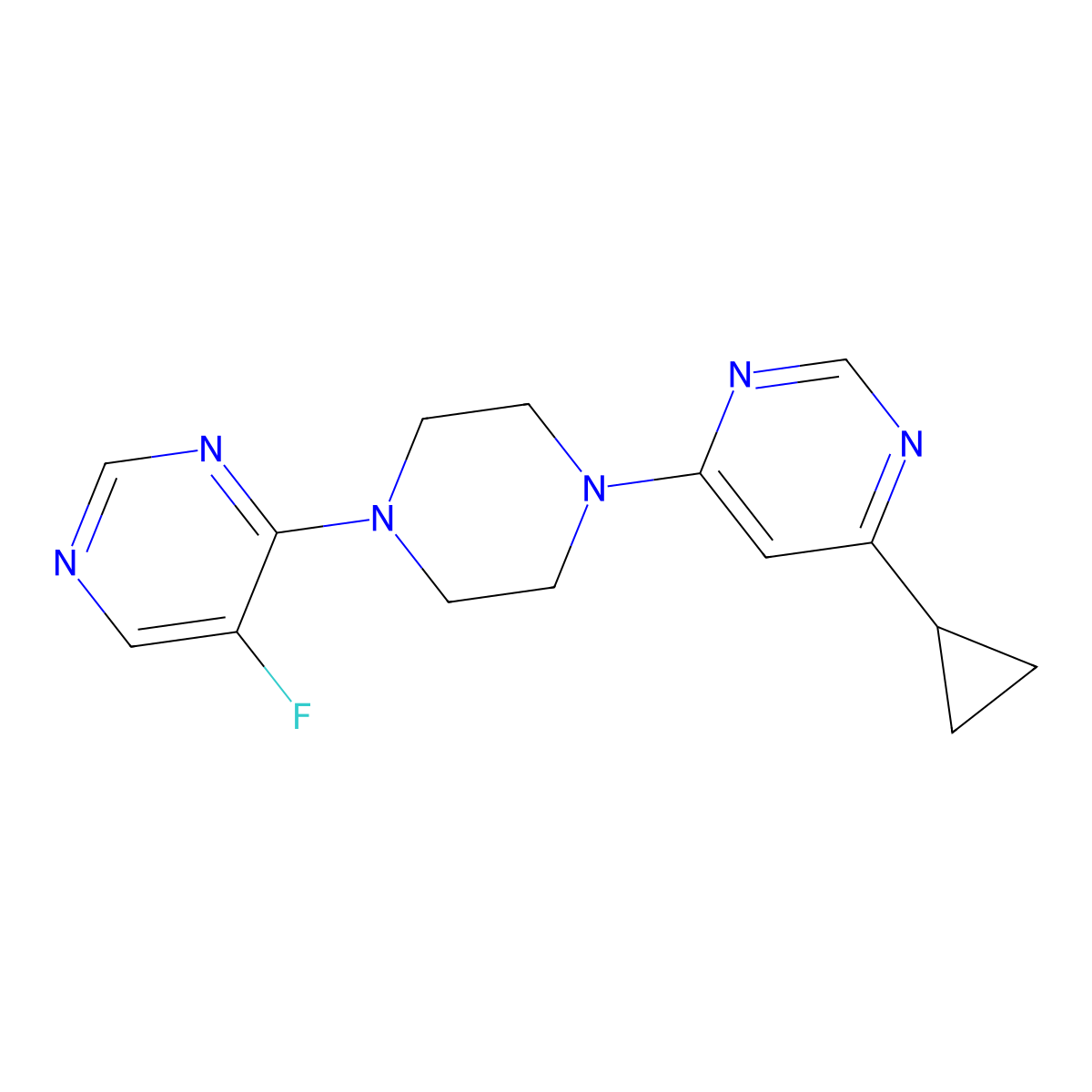 4-Cyclopropyl-6-[4-(5-fluoropyrimidin-4-yl)piperazin-1-yl]pyrimidine molecular structure, CAS 2380141-64-8