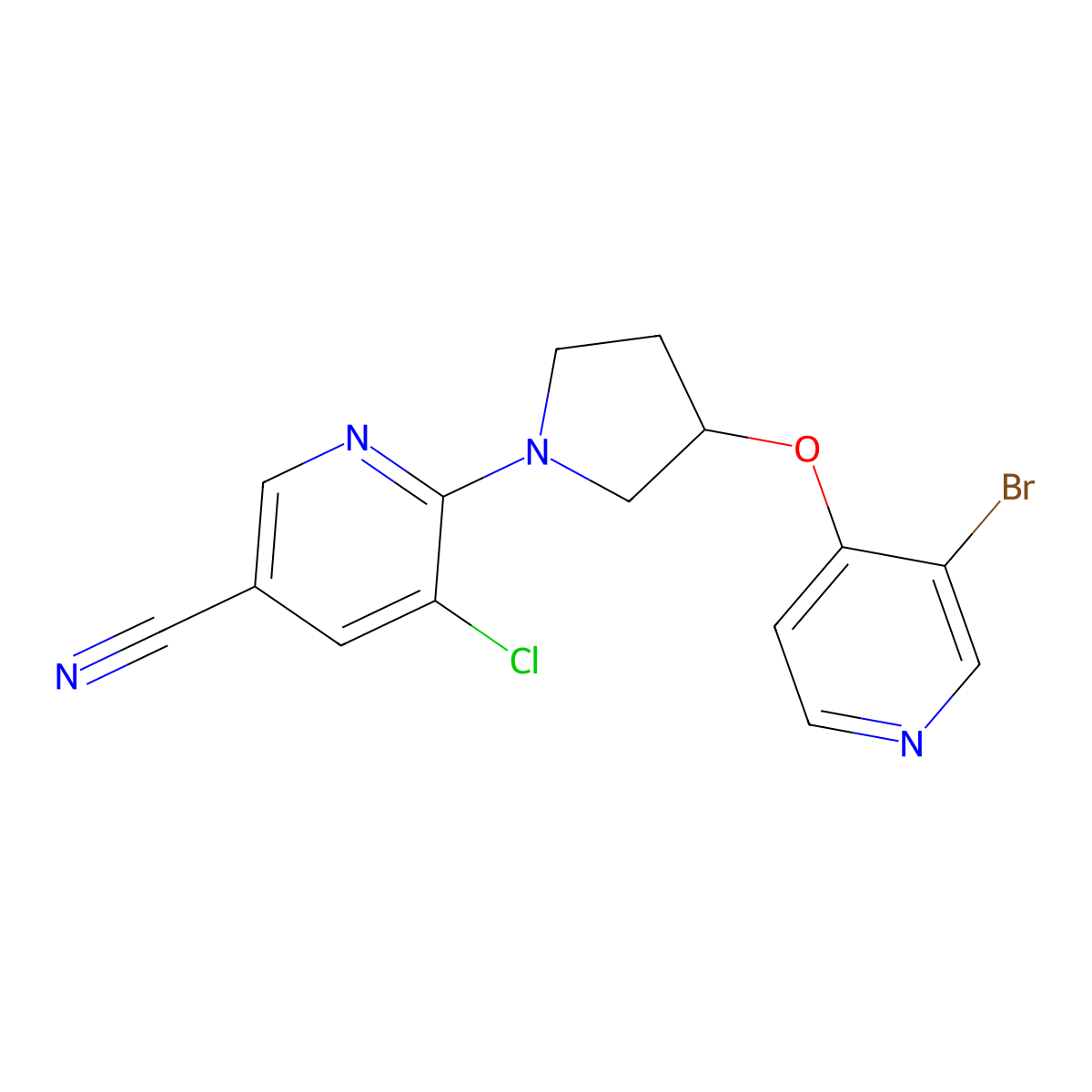 6-[3-(3-Bromopyridin-4-yl)oxypyrrolidin-1-yl]-5-chloropyridine-3-carbonitrile molecular structure, CAS 2380141-65-9