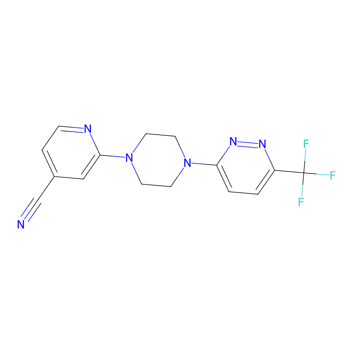 2-{4-[6-(Trifluoromethyl)pyridazin-3-yl]piperazin-1-yl}pyridine-4-carbonitrile molecular structure, CAS 2380141-76-2