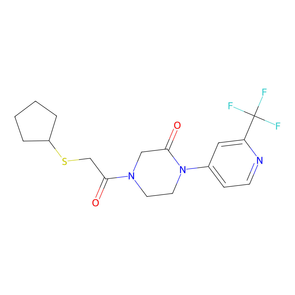4-[2-(Cyclopentylsulfanyl)acetyl]-1-[2-(trifluoromethyl)pyridin-4-yl]piperazin-2-one molecular structure, CAS 2380141-81-9