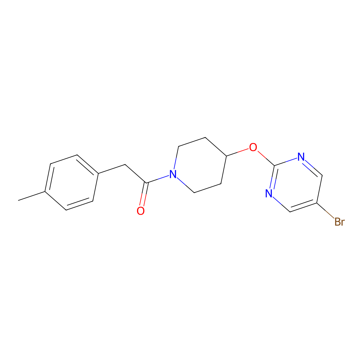 1-{4-[(5-Bromopyrimidin-2-yl)oxy]piperidin-1-yl}-2-(4-methylphenyl)ethan-1-one molecular structure, CAS 2380141-84-2