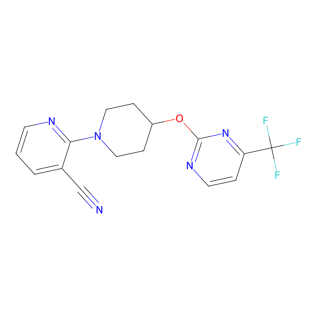2-(4-{[4-(Trifluoromethyl)pyrimidin-2-yl]oxy}piperidin-1-yl)pyridine-3-carbonitrile molecular structure, CAS 2380141-89-7