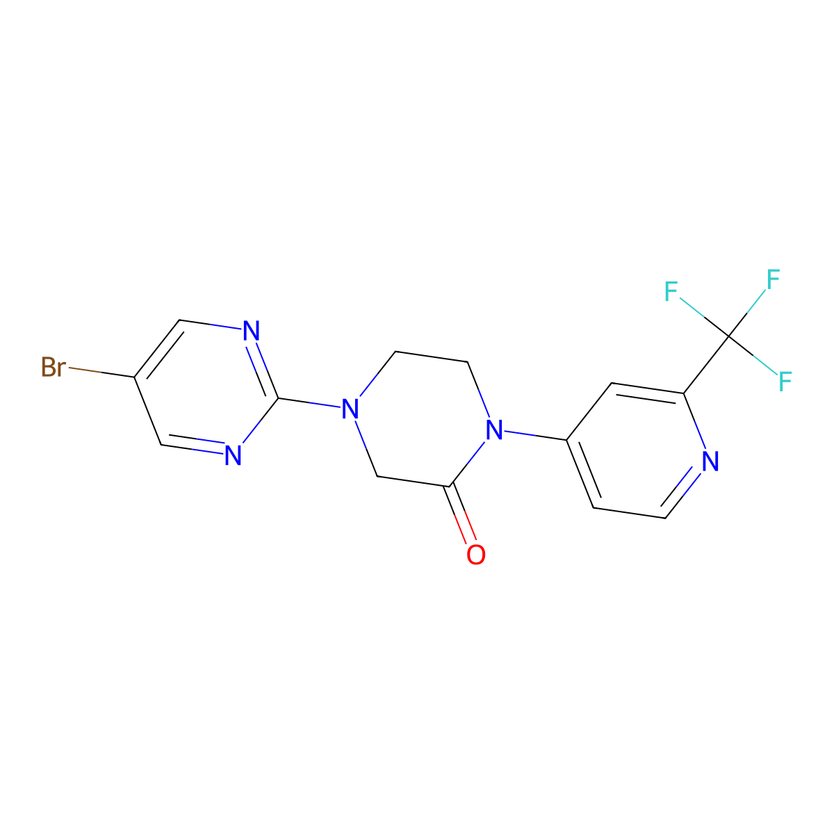 4-(5-Bromopyrimidin-2-yl)-1-[2-(trifluoromethyl)pyridin-4-yl]piperazin-2-one molecular structure, CAS 2380141-93-3