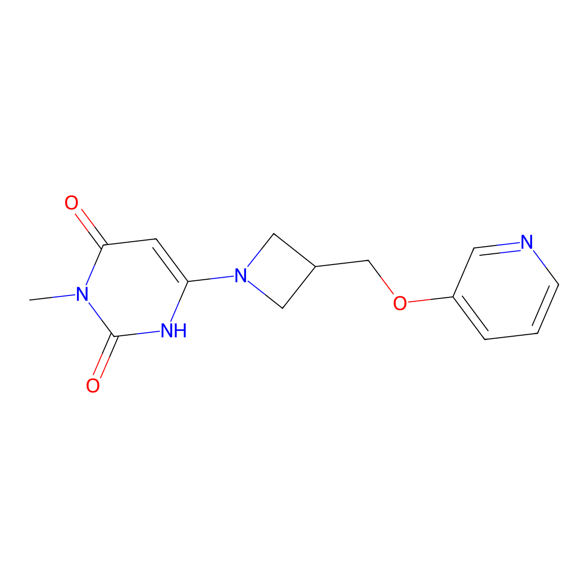 3-Methyl-6-{3-[(pyridin-3-yloxy)methyl]azetidin-1-yl}-1,2,3,4-tetrahydropyrimidine-2,4-dione molecular structure, CAS 2380141-98-8