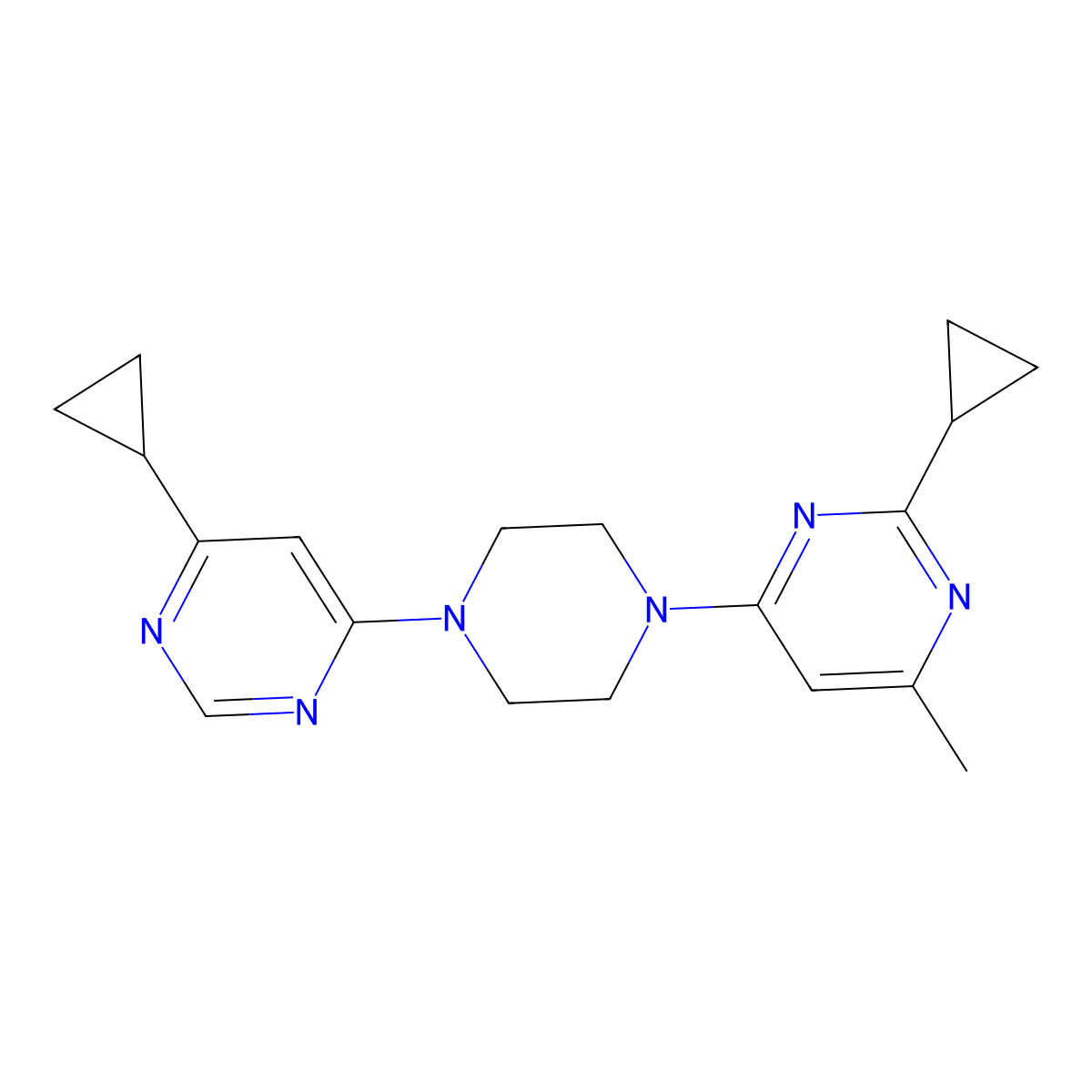 2-Cyclopropyl-4-[4-(6-cyclopropylpyrimidin-4-yl)piperazin-1-yl]-6-methylpyrimidine molecular structure, CAS 2380141-99-9