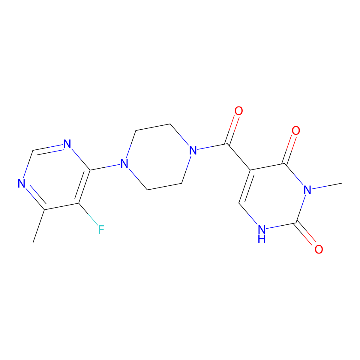 5-[4-(5-Fluoro-6-methylpyrimidin-4-yl)piperazine-1-carbonyl]-3-methyl-1,2,3,4-tetrahydropyrimidine-2,4-dione molecular structure, CAS 2380142-00-5