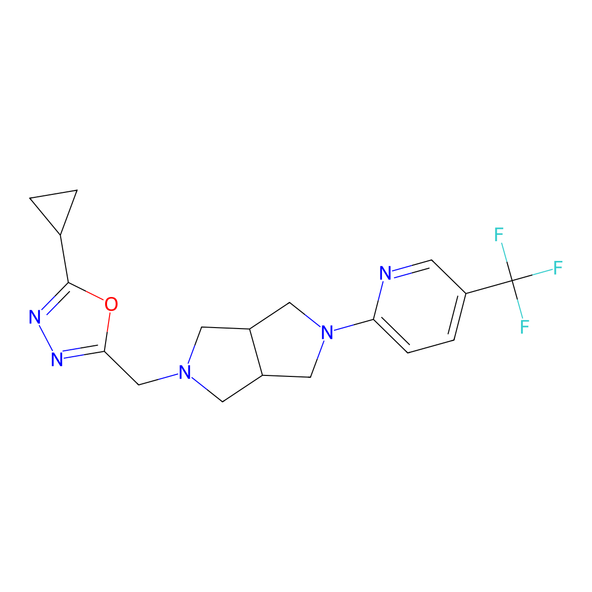 2-{5-[(5-Cyclopropyl-1,3,4-oxadiazol-2-yl)methyl]-octahydropyrrolo[3,4-c]pyrrol-2-yl}-5-(trifluoromethyl)pyridine molecular structure, CAS 2380142-10-7