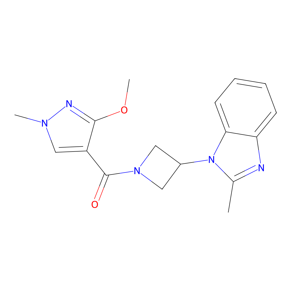 1-[1-(3-methoxy-1-methyl-1H-pyrazole-4-carbonyl)azetidin-3-yl]-2-methyl-1H-1,3-benzodiazole molecular structure, CAS 2380142-12-9
