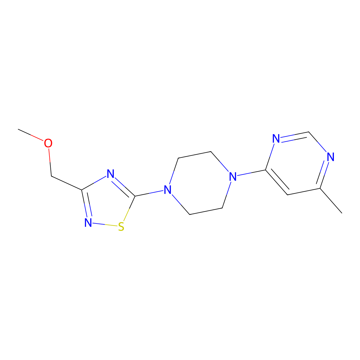 4-{4-[3-(Methoxymethyl)-1,2,4-thiadiazol-5-yl]piperazin-1-yl}-6-methylpyrimidine molecular structure, CAS 2380142-13-0