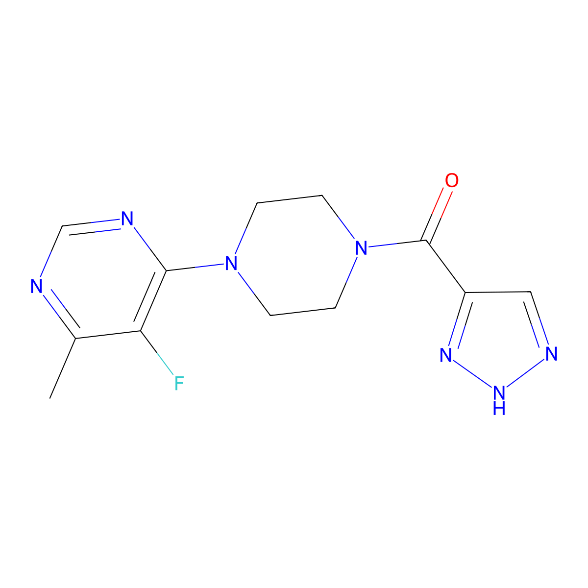 5-fluoro-4-methyl-6-[4-(2H-1,2,3-triazole-4-carbonyl)piperazin-1-yl]pyrimidine molecular structure, CAS 2380142-17-4