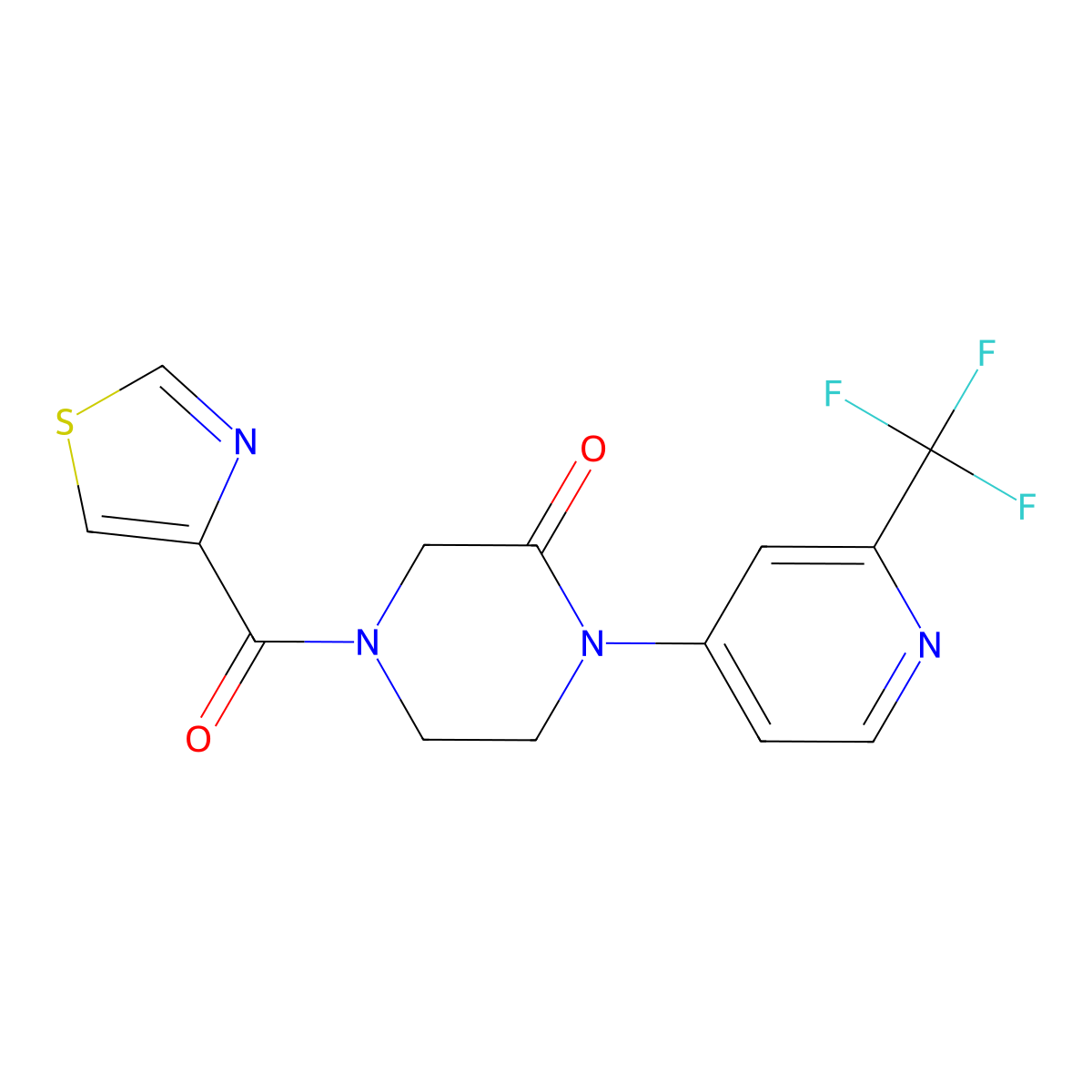 4-(1,3-Thiazole-4-carbonyl)-1-[2-(trifluoromethyl)pyridin-4-yl]piperazin-2-one molecular structure, CAS 2380142-35-6
