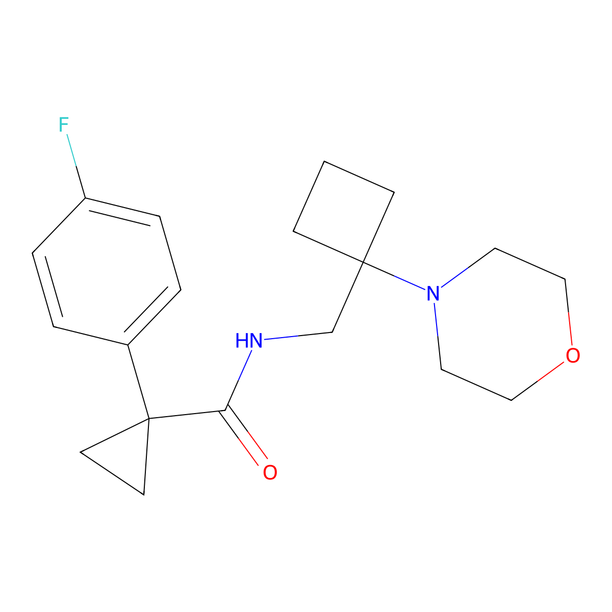 1-(4-fluorophenyl)-N-{[1-(morpholin-4-yl)cyclobutyl]methyl}cyclopropane-1-carboxamide molecular structure, CAS 2380142-38-9
