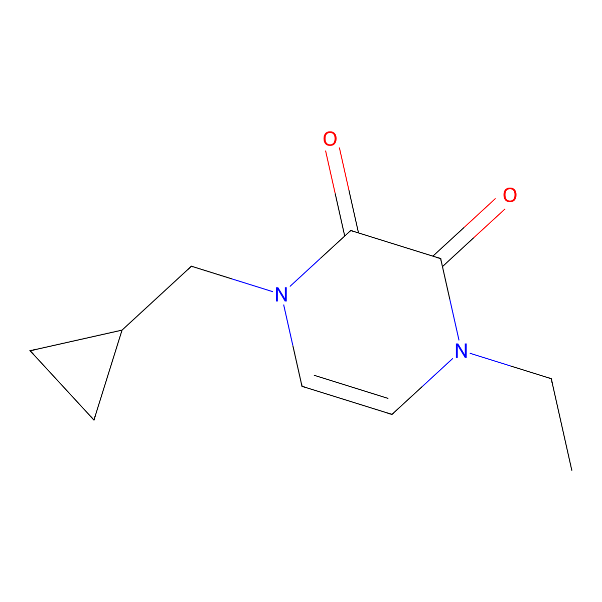 1-(Cyclopropylmethyl)-4-ethyl-1,2,3,4-tetrahydropyrazine-2,3-dione molecular structure, CAS 2380142-44-7