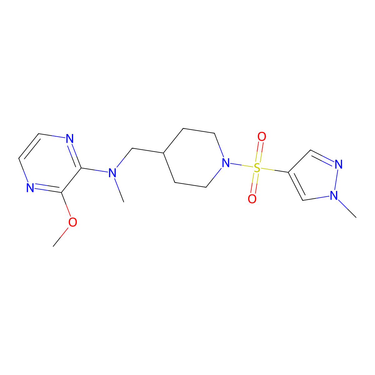3-methoxy-N-methyl-N-({1-[(1-methyl-1H-pyrazol-4-yl)sulfonyl]piperidin-4-yl}methyl)pyrazin-2-amine molecular structure, CAS 2380142-45-8