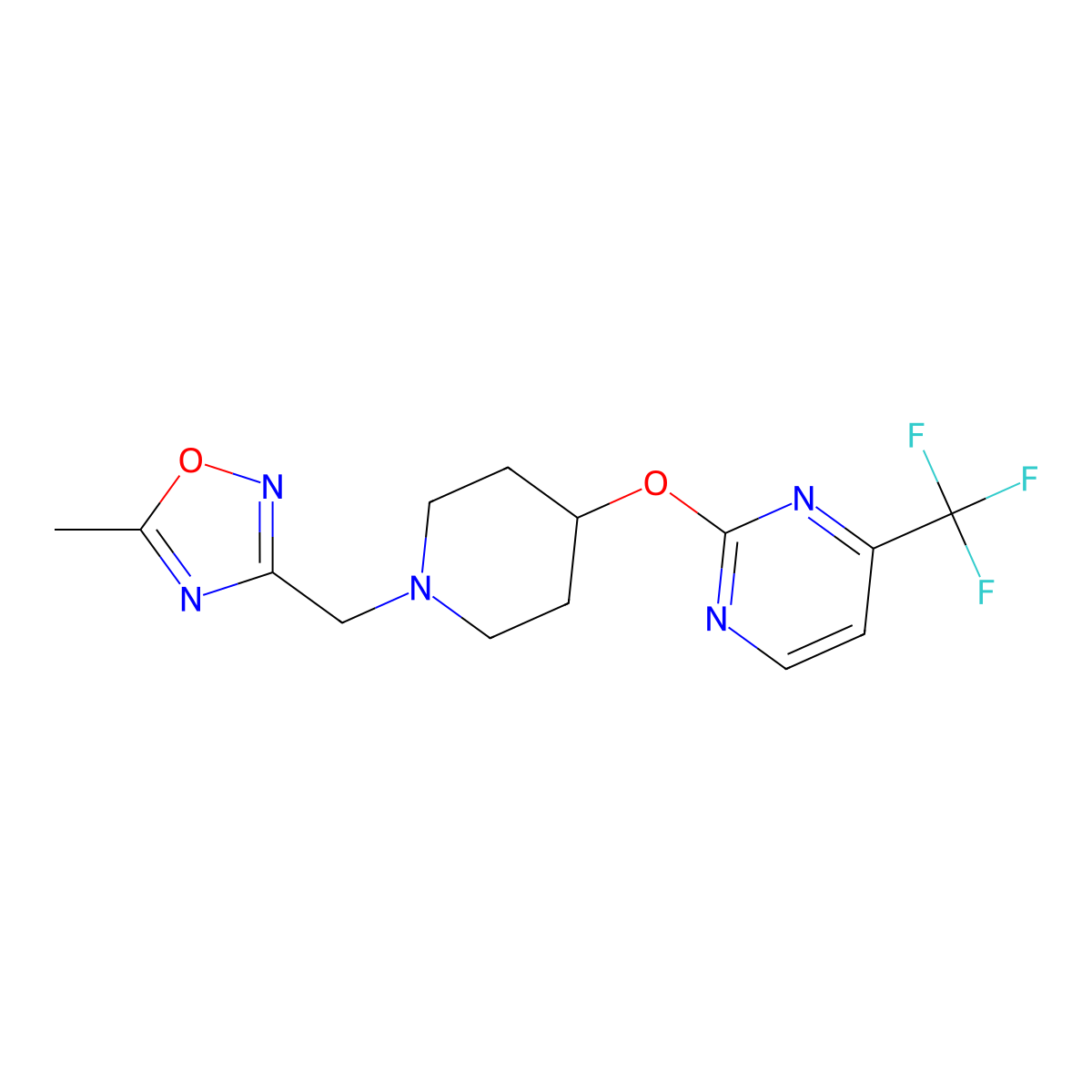 2-({1-[(5-Methyl-1,2,4-oxadiazol-3-yl)methyl]piperidin-4-yl}oxy)-4-(trifluoromethyl)pyrimidine molecular structure, CAS 2380142-48-1