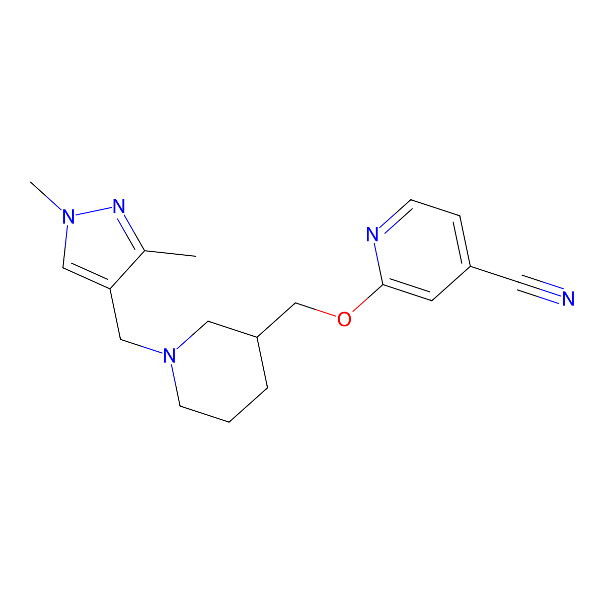 2-({1-[(1,3-dimethyl-1H-pyrazol-4-yl)methyl]piperidin-3-yl}methoxy)pyridine-4-carbonitrile molecular structure, CAS 2380142-52-7