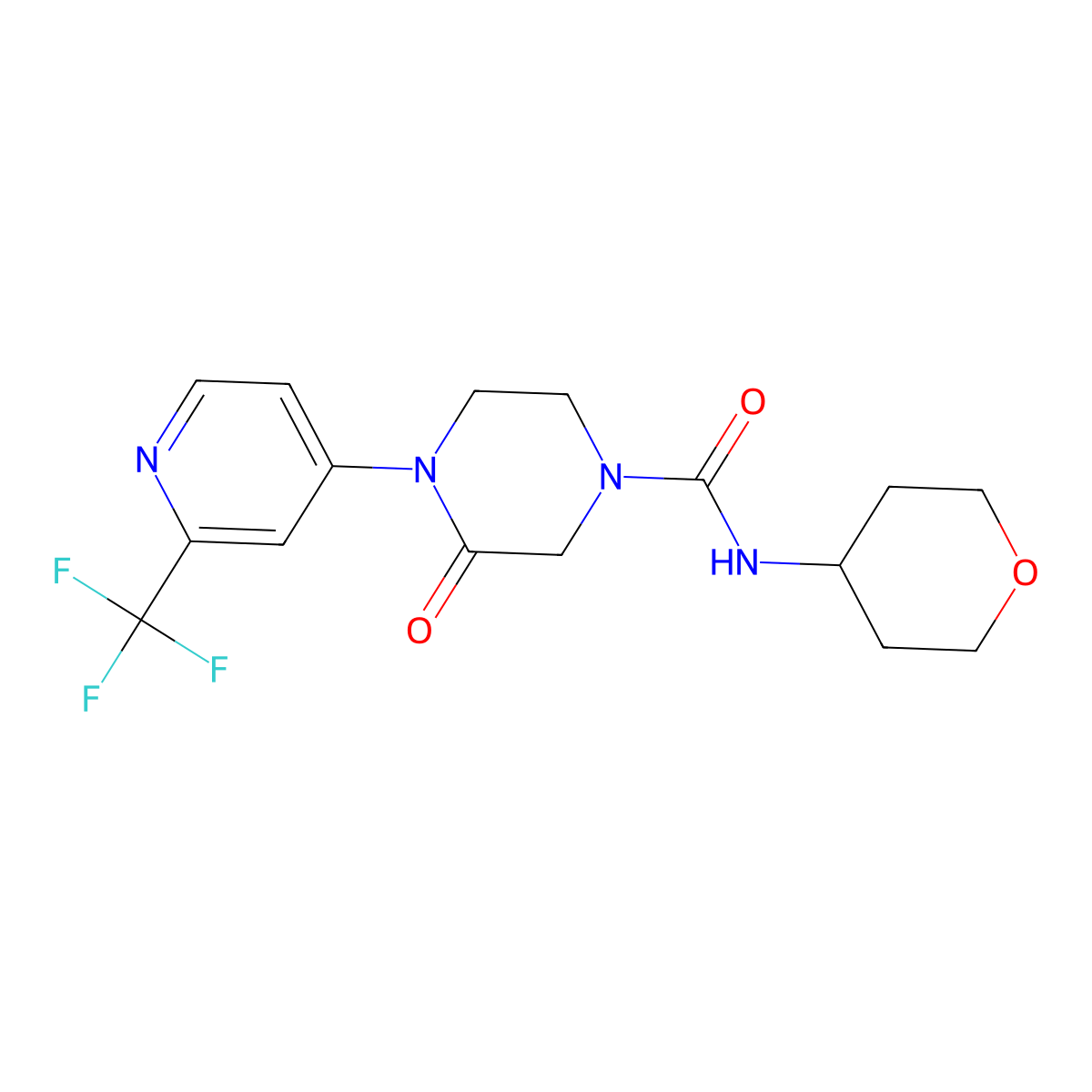 N-(Oxan-4-yl)-3-oxo-4-[2-(trifluoromethyl)pyridin-4-yl]piperazine-1-carboxamide molecular structure, CAS 2380142-61-8