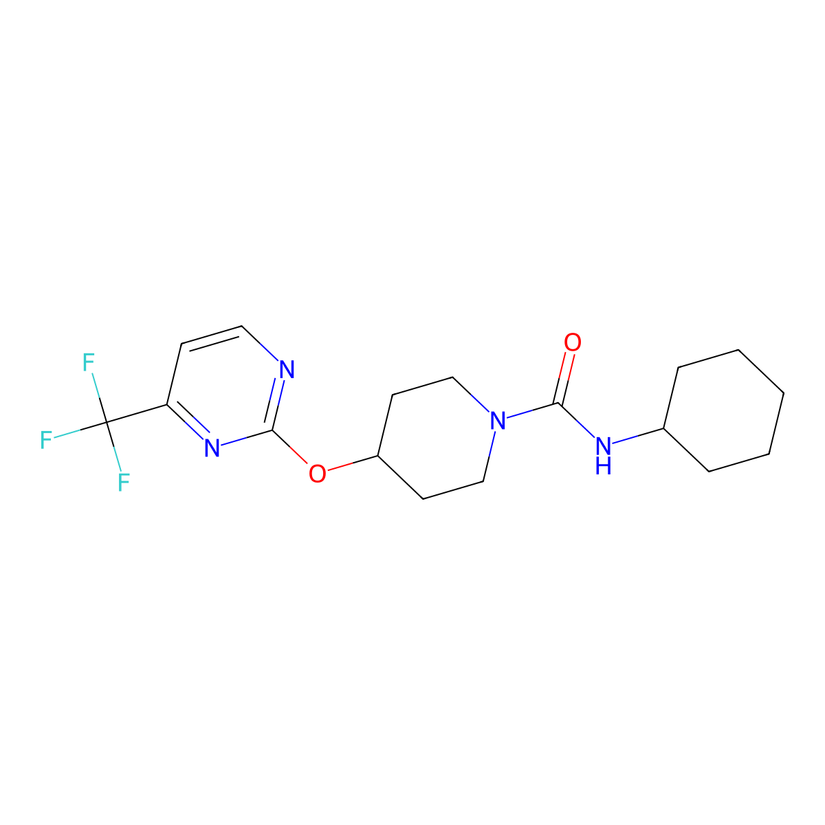 N-cyclohexyl-4-{[4-(trifluoromethyl)pyrimidin-2-yl]oxy}piperidine-1-carboxamide molecular structure, CAS 2380142-66-3