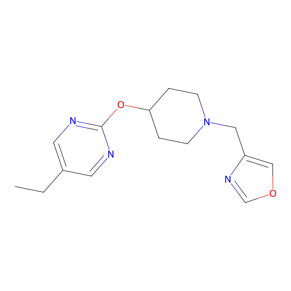 5-Ethyl-2-({1-[(1,3-oxazol-4-yl)methyl]piperidin-4-yl}oxy)pyrimidine molecular structure, CAS 2380142-68-5