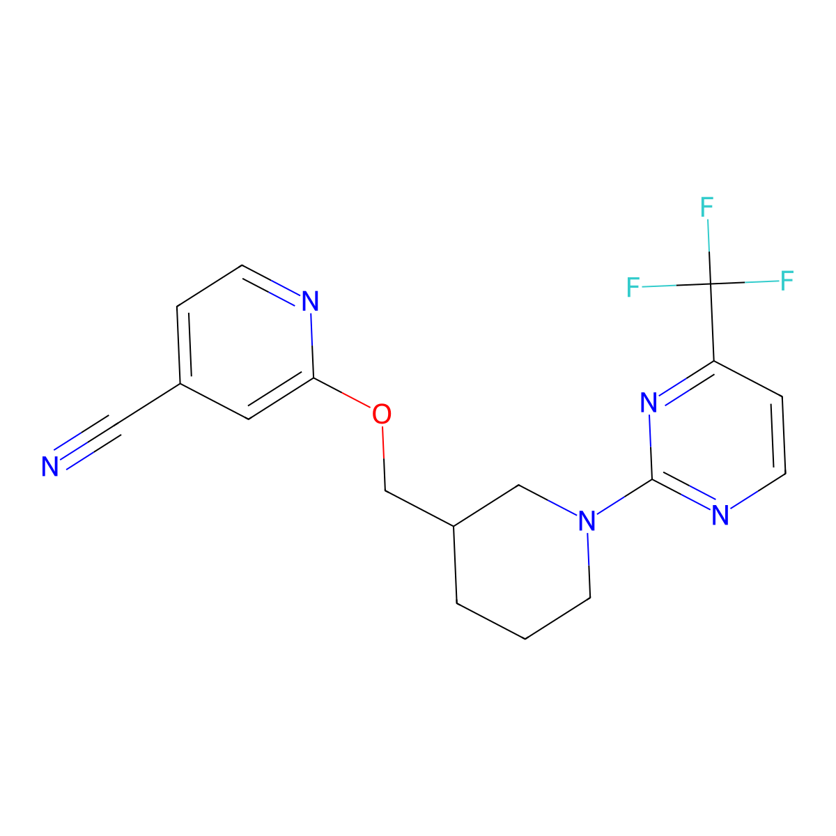 2-({1-[4-(Trifluoromethyl)pyrimidin-2-yl]piperidin-3-yl}methoxy)pyridine-4-carbonitrile molecular structure, CAS 2380142-70-9