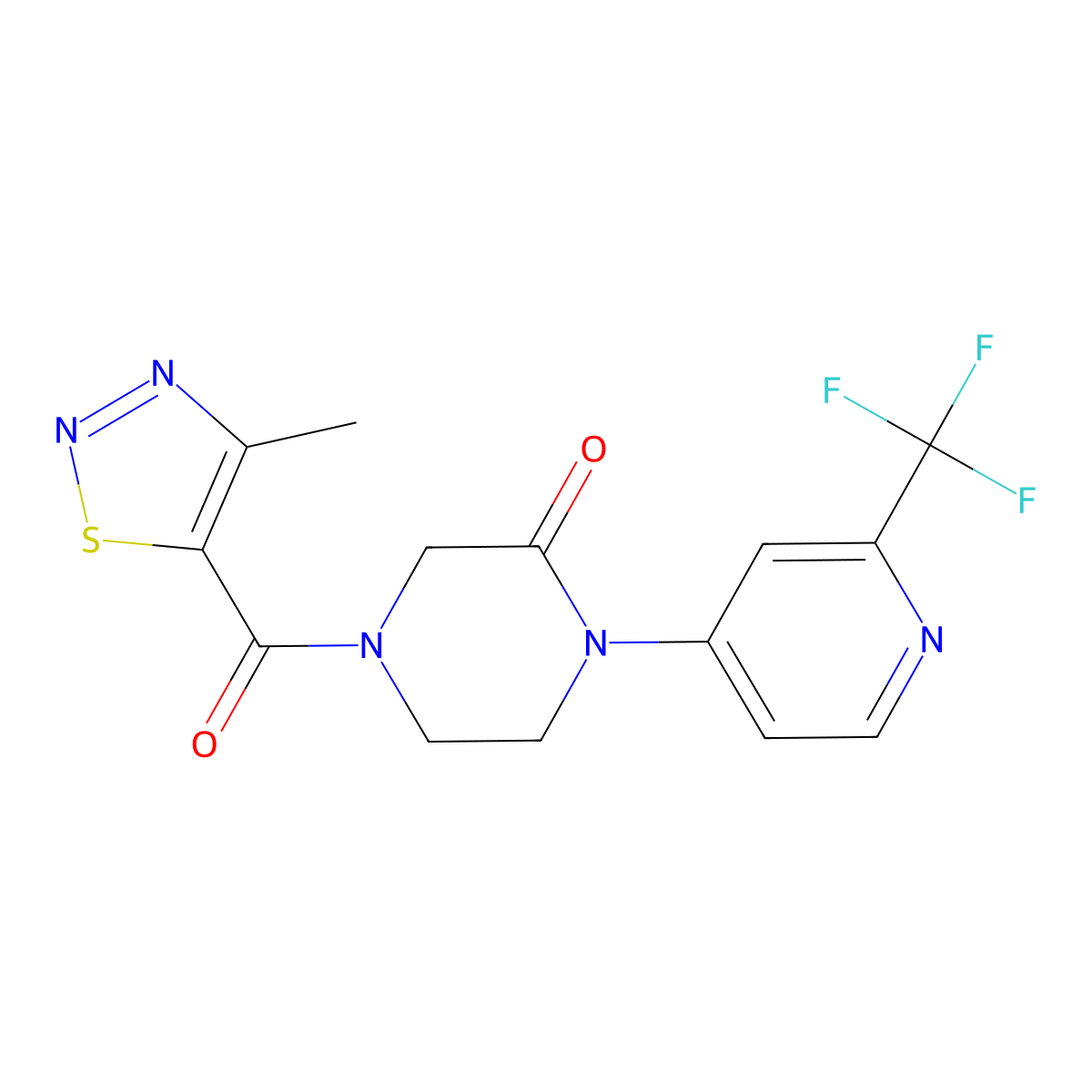 4-(4-Methyl-1,2,3-thiadiazole-5-carbonyl)-1-[2-(trifluoromethyl)pyridin-4-yl]piperazin-2-one molecular structure, CAS 2380142-72-1