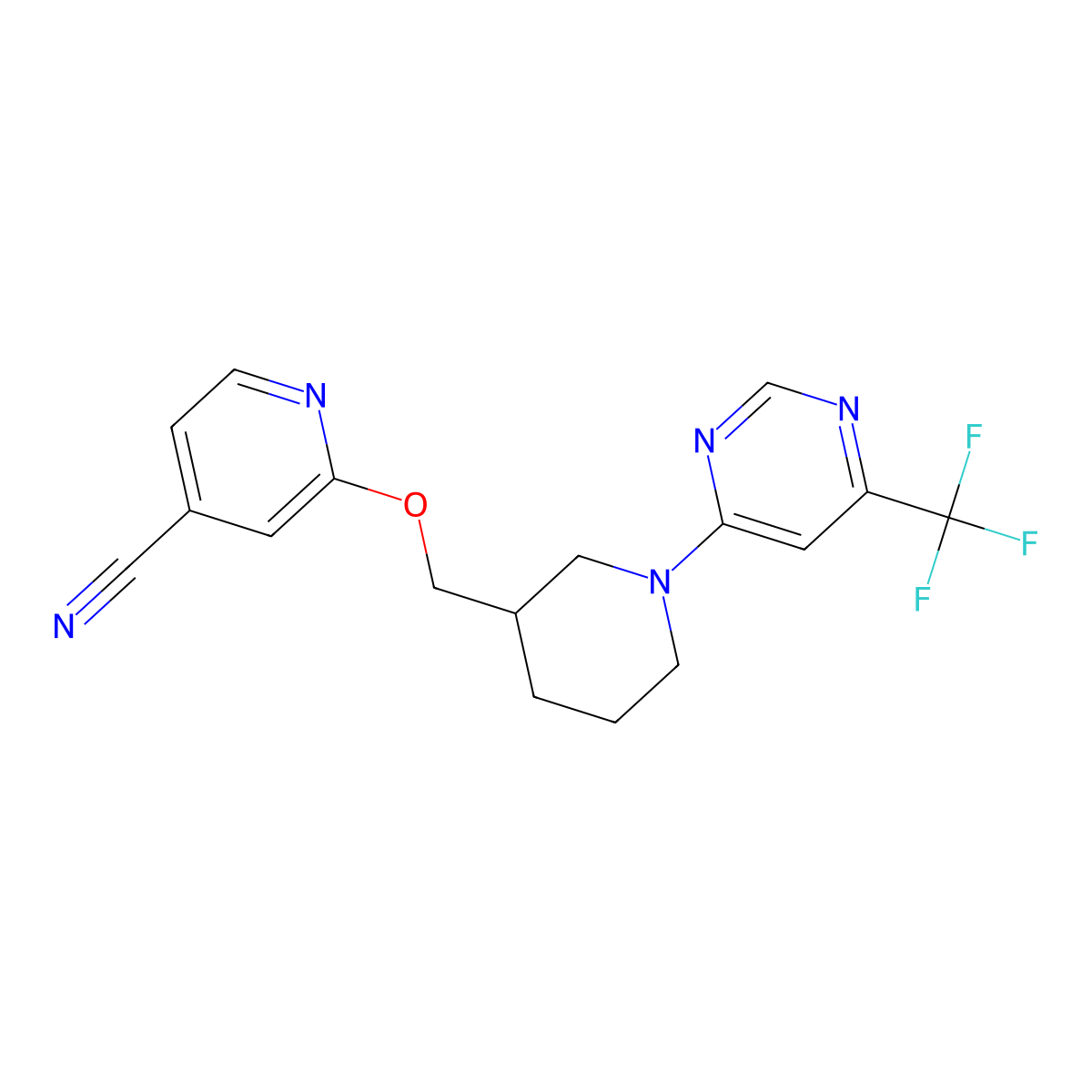 2-({1-[6-(Trifluoromethyl)pyrimidin-4-yl]piperidin-3-yl}methoxy)pyridine-4-carbonitrile molecular structure, CAS 2380142-77-6