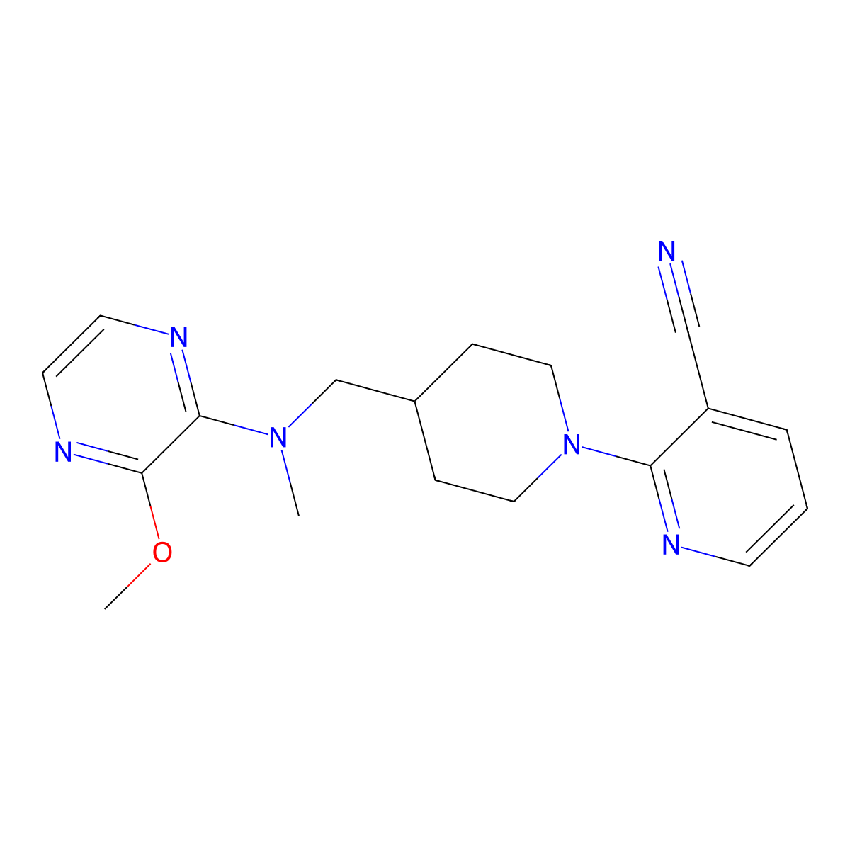 2-(4-{[(3-Methoxypyrazin-2-yl)(methyl)amino]methyl}piperidin-1-yl)pyridine-3-carbonitrile molecular structure, CAS 2380142-80-1