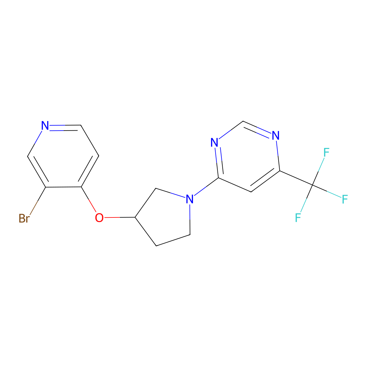 4-{3-[(3-Bromopyridin-4-yl)oxy]pyrrolidin-1-yl}-6-(trifluoromethyl)pyrimidine molecular structure, CAS 2380142-90-3