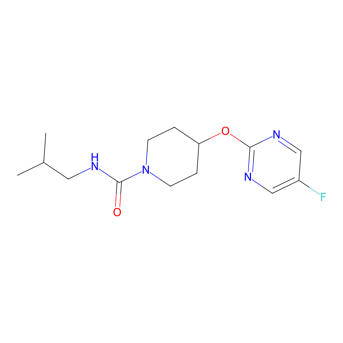 4-[(5-fluoropyrimidin-2-yl)oxy]-N-(2-methylpropyl)piperidine-1-carboxamide molecular structure, CAS 2380142-92-5