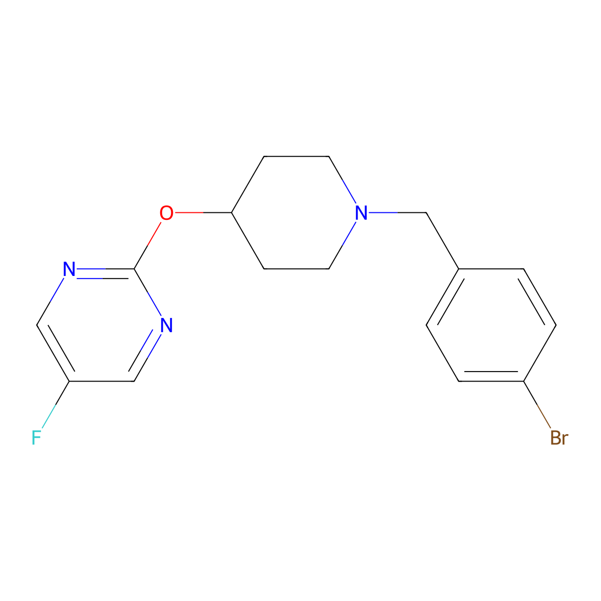 2-({1-[(4-Bromophenyl)methyl]piperidin-4-yl}oxy)-5-fluoropyrimidine molecular structure, CAS 2380142-94-7
