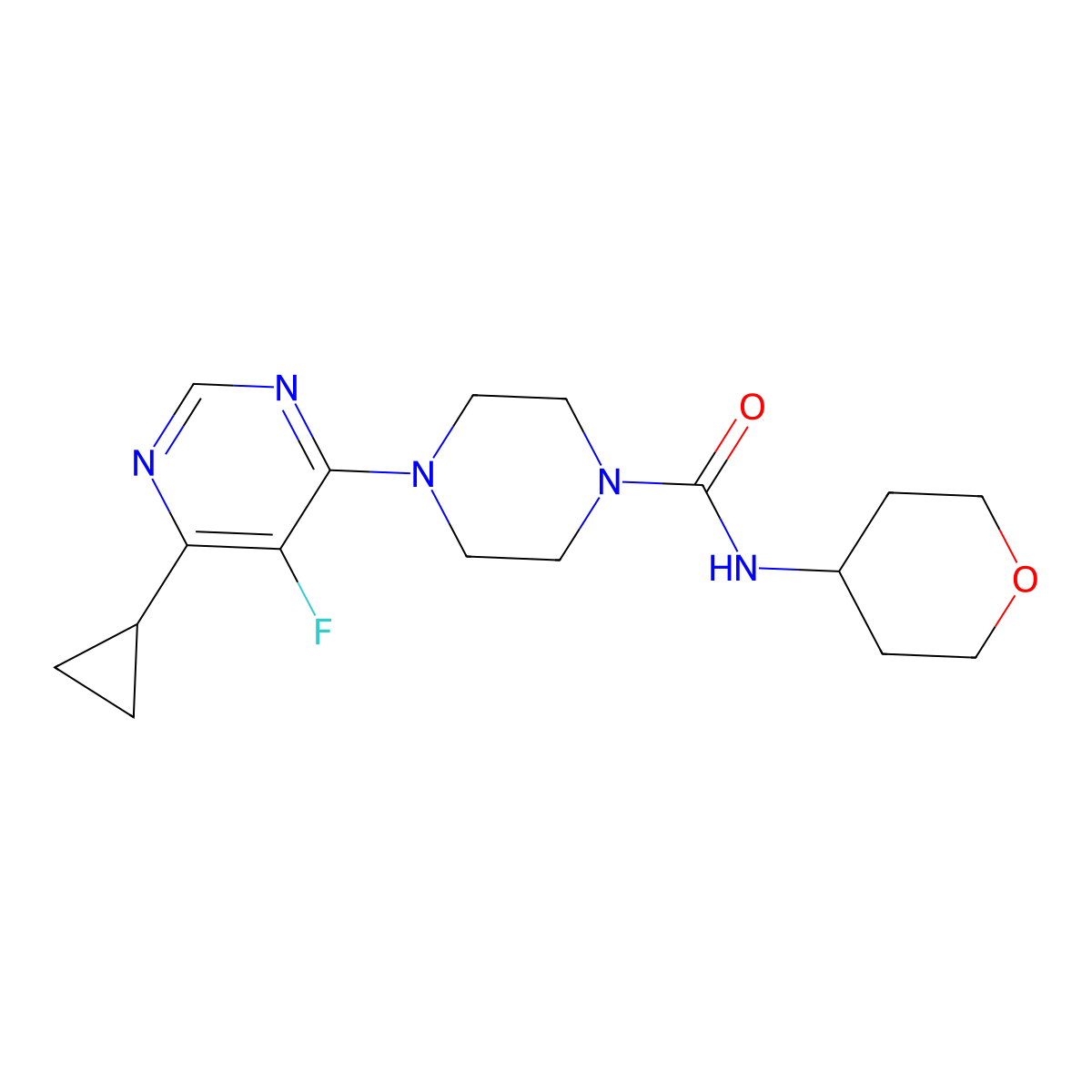 4-(6-Cyclopropyl-5-fluoropyrimidin-4-yl)-N-(oxan-4-yl)piperazine-1-carboxamide molecular structure, CAS 2380142-96-9