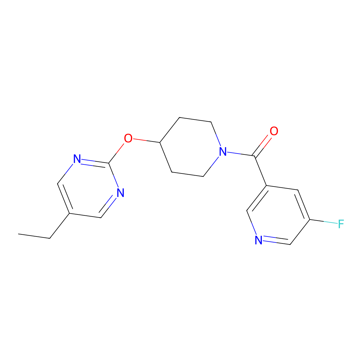 5-Ethyl-2-{[1-(5-fluoropyridine-3-carbonyl)piperidin-4-yl]oxy}pyrimidine molecular structure, CAS 2380142-99-2