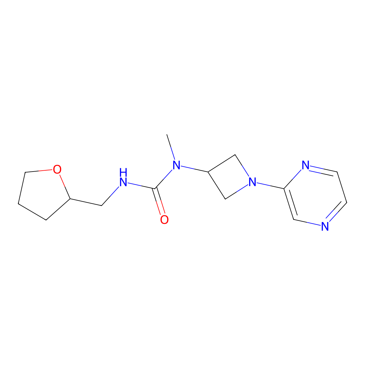 3-Methyl-1-[(oxolan-2-yl)methyl]-3-[1-(pyrazin-2-yl)azetidin-3-yl]urea molecular structure, CAS 2380143-06-4