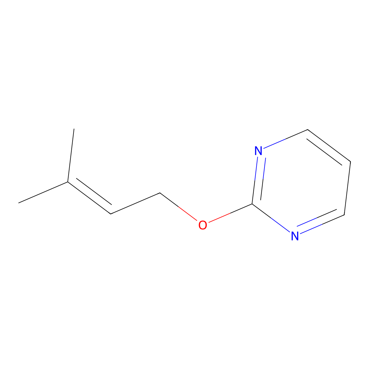 2-[(3-Methylbut-2-en-1-yl)oxy]pyrimidine molecular structure, CAS 2380143-07-5