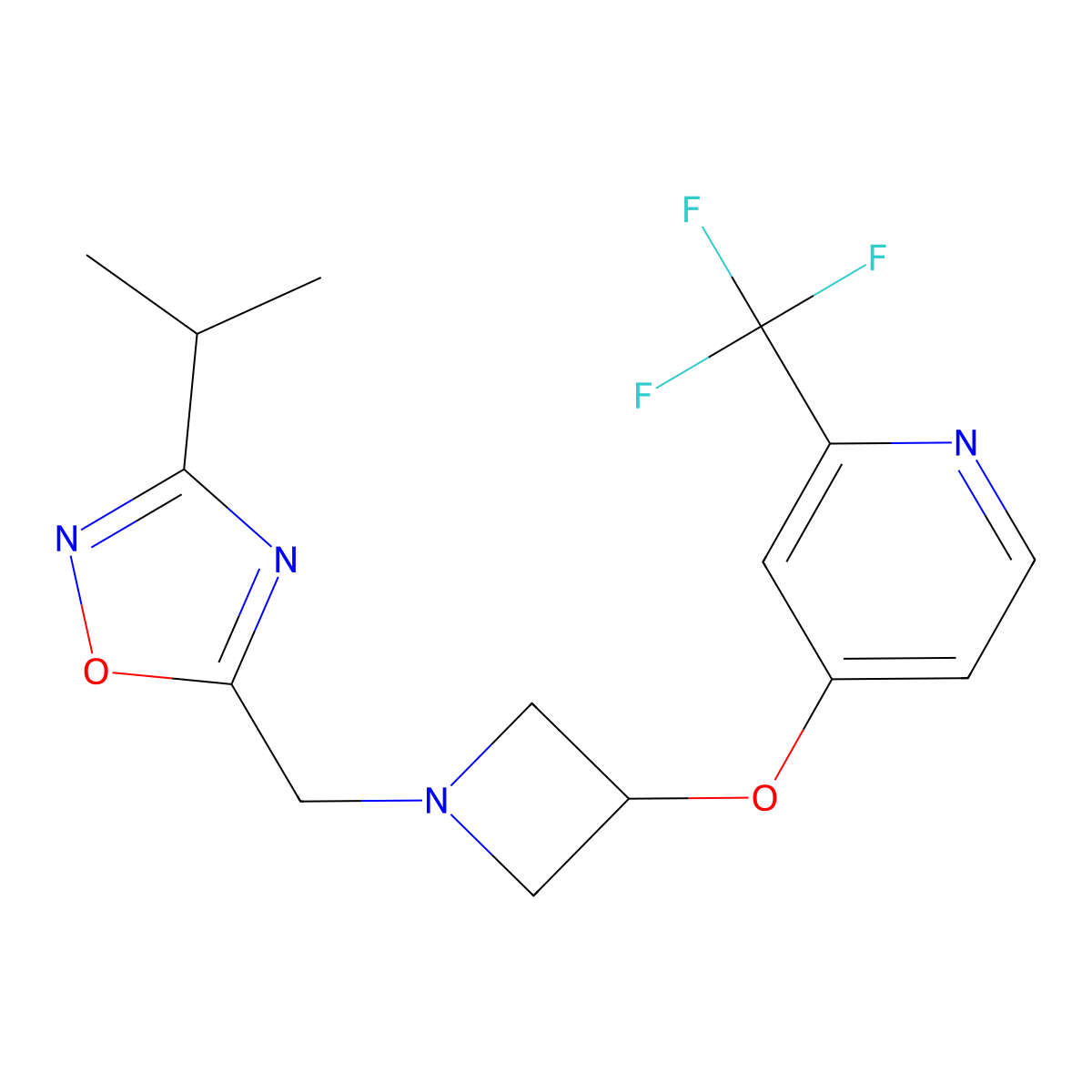 4-[(1-{[3-(Propan-2-yl)-1,2,4-oxadiazol-5-yl]methyl}azetidin-3-yl)oxy]-2-(trifluoromethyl)pyridine molecular structure, CAS 2380143-09-7