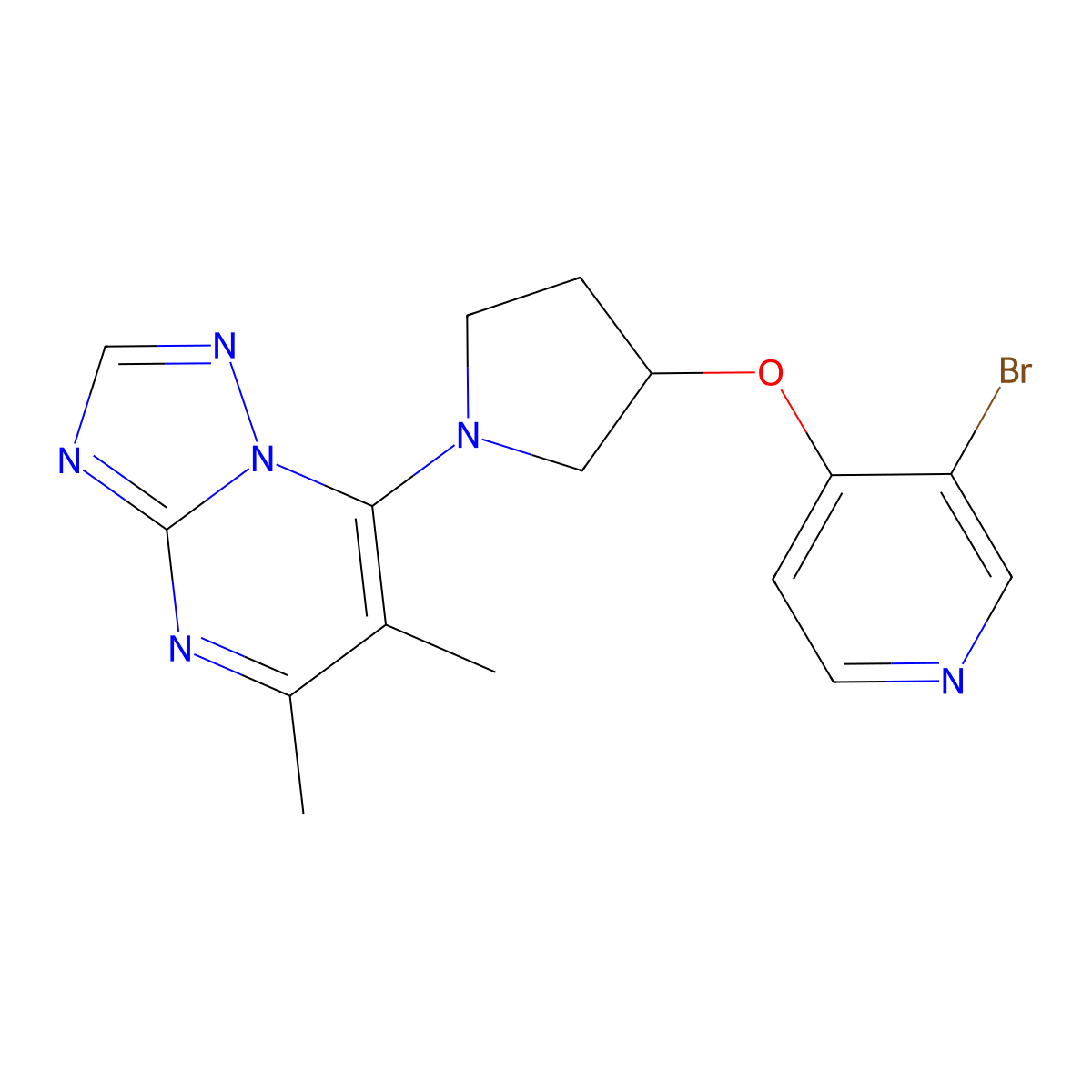 3-Bromo-4-[(1-{5,6-dimethyl-[1,2,4]triazolo[1,5-a]pyrimidin-7-yl}pyrrolidin-3-yl)oxy]pyridine molecular structure, CAS 2380143-11-1