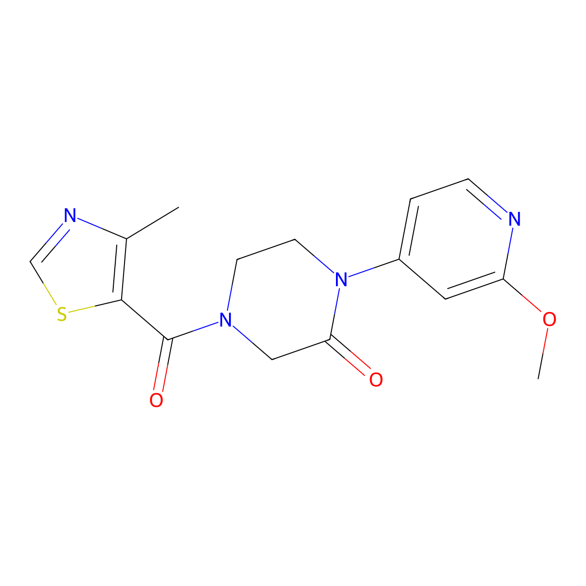 1-(2-Methoxypyridin-4-yl)-4-(4-methyl-1,3-thiazole-5-carbonyl)piperazin-2-one molecular structure, CAS 2380143-18-8