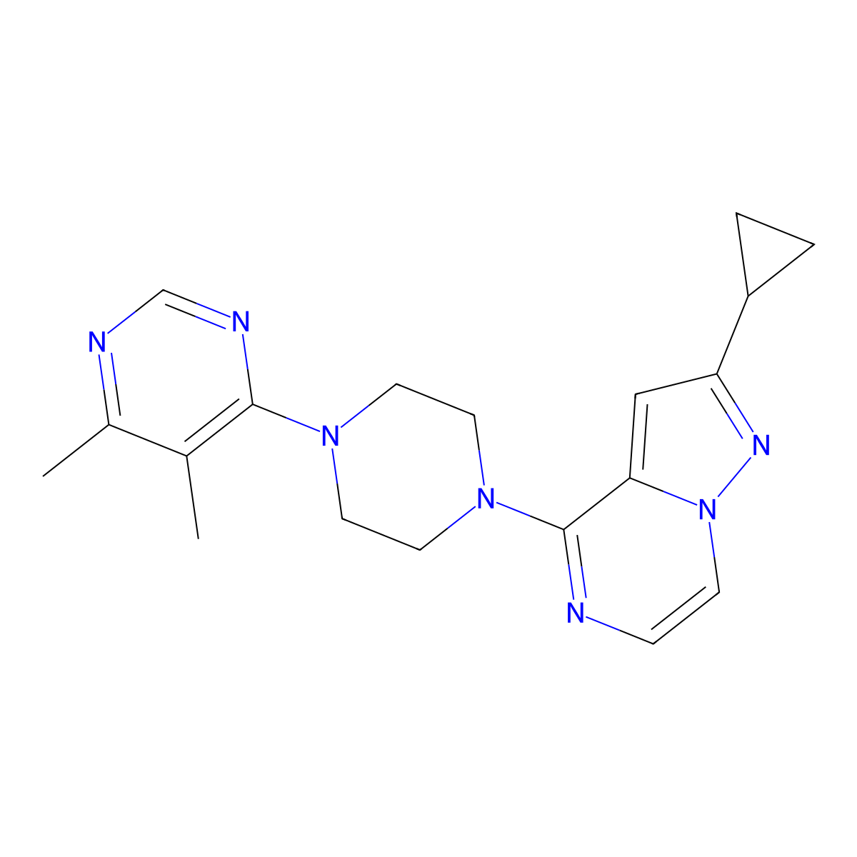 4-(4-{2-Cyclopropylpyrazolo[1,5-a]pyrazin-4-yl}piperazin-1-yl)-5,6-dimethylpyrimidine molecular structure, CAS 2380143-19-9