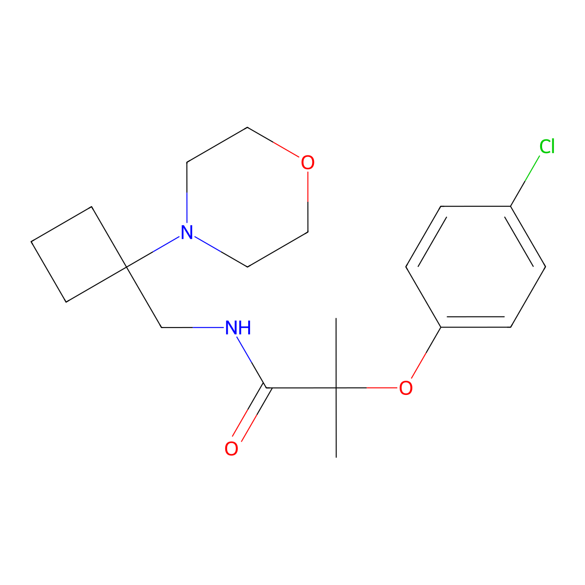 2-(4-chlorophenoxy)-2-methyl-N-{[1-(morpholin-4-yl)cyclobutyl]methyl}propanamide molecular structure, CAS 2380143-20-2