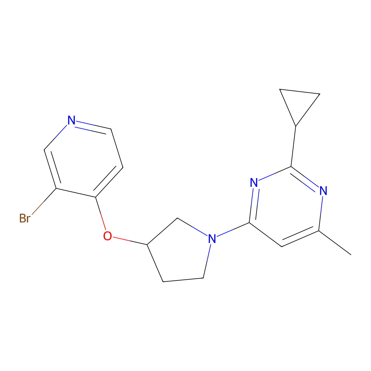 4-{3-[(3-Bromopyridin-4-yl)oxy]pyrrolidin-1-yl}-2-cyclopropyl-6-methylpyrimidine molecular structure, CAS 2380143-25-7
