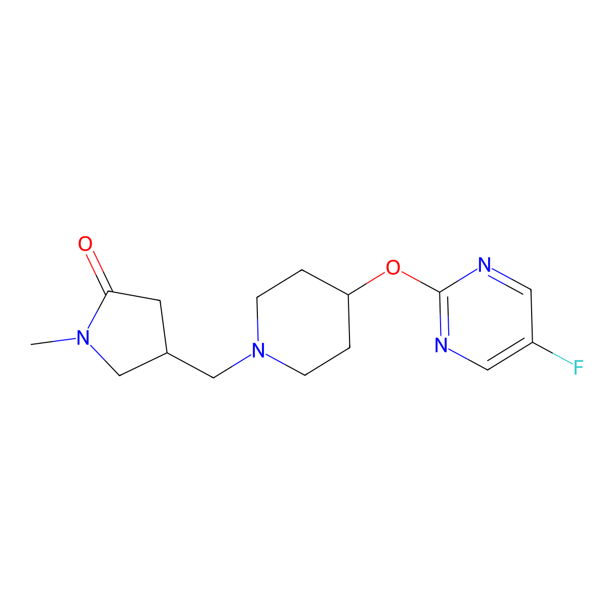 4-({4-[(5-Fluoropyrimidin-2-yl)oxy]piperidin-1-yl}methyl)-1-methylpyrrolidin-2-one molecular structure, CAS 2380143-29-1